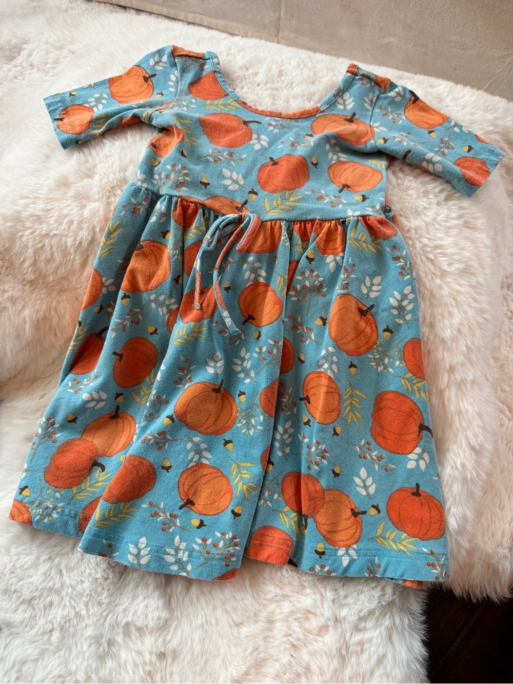 Eleanor Rose, Toddler Girls Pumpkin Print Blue Dress, Sz 3-4